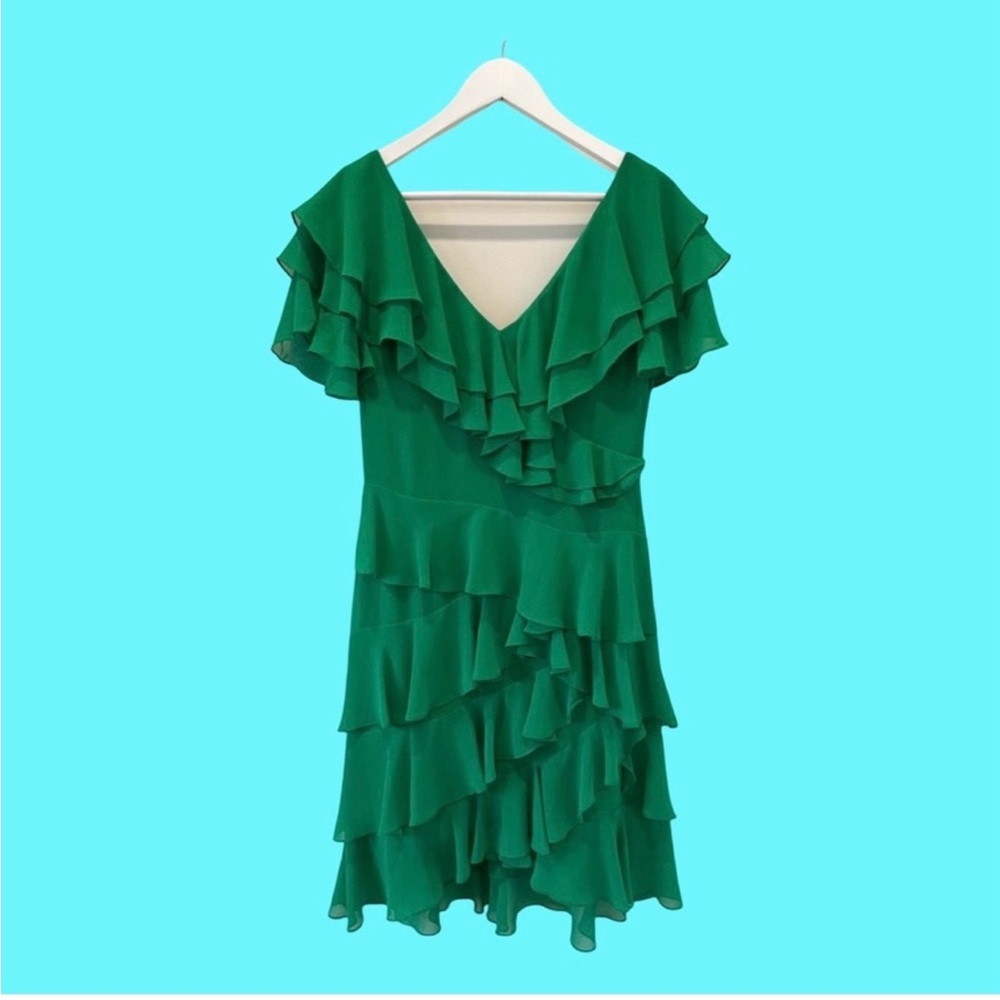 Badgley Mischka Green Asymmetrical Ruffled Sundress